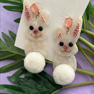 Cute Easter Bunny Earrings with Pom Pom